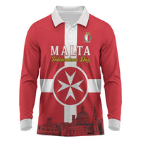 Personalized Malta Independence Day Long Sleeve Polo Shirt Maltese Cross Heritage Pride