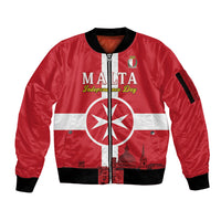 Personalized Malta Independence Day Sleeve Zip Bomber Jacket Maltese Cross Heritage Pride