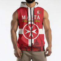 Personalized Malta Independence Day Sleeveless Zip Hoodie Maltese Cross Heritage Pride