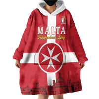 Personalized Malta Independence Day Wearable Blanket Hoodie Maltese Cross Heritage Pride