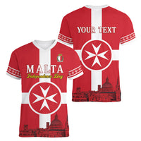Personalized Malta Independence Day Women V-Neck T-Shirt Maltese Cross Heritage Pride