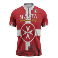 Personalized Malta Independence Day Zipper Polo Shirt Maltese Cross Heritage Pride