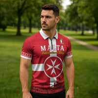 Personalized Malta Independence Day Zipper Polo Shirt Maltese Cross Heritage Pride