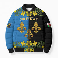Personalized Monmouthshire Wales Bomber Puffer Jacket Sir Fynwy Flag With Welsh Daffodil - Wonder Print Shop