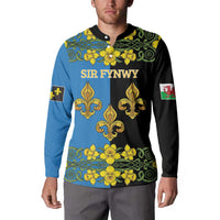 Personalized Monmouthshire Wales Button Sweatshirt Sir Fynwy Flag With Welsh Daffodil - Wonder Print Shop