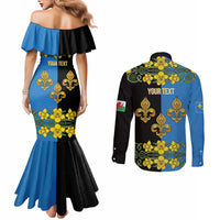 Personalized Monmouthshire Wales Couples Matching Mermaid Dress and Long Sleeve Button Shirt Sir Fynwy Flag With Welsh Daffodil - Wonder Print Shop