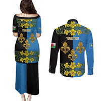 Personalized Monmouthshire Wales Couples Matching Puletasi and Long Sleeve Button Shirt Sir Fynwy Flag With Welsh Daffodil - Wonder Print Shop