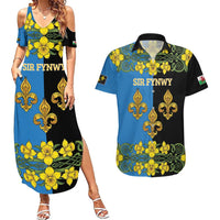 Personalized Monmouthshire Wales Couples Matching Summer Maxi Dress and Hawaiian Shirt Sir Fynwy Flag With Welsh Daffodil - Wonder Print Shop