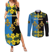 Personalized Monmouthshire Wales Couples Matching Summer Maxi Dress and Long Sleeve Button Shirt Sir Fynwy Flag With Welsh Daffodil - Wonder Print Shop