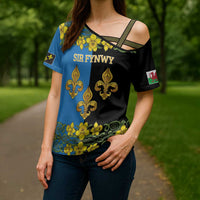 Personalized Monmouthshire Wales Cross Shoulder Shirt Sir Fynwy Flag With Welsh Daffodil - Wonder Print Shop