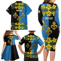 Personalized Monmouthshire Wales Family Matching Long Sleeve Bodycon Dress and Hawaiian Shirt Sir Fynwy Flag With Welsh Daffodil - Wonder Print Shop