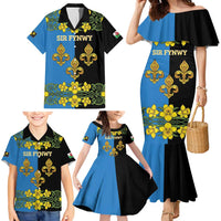 Personalized Monmouthshire Wales Family Matching Mermaid Dress and Hawaiian Shirt Sir Fynwy Flag With Welsh Daffodil - Wonder Print Shop