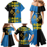 Personalized Monmouthshire Wales Family Matching Mermaid Dress and Hawaiian Shirt Sir Fynwy Flag With Welsh Daffodil - Wonder Print Shop
