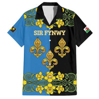 Personalized Monmouthshire Wales Family Matching Off Shoulder Maxi Dress and Hawaiian Shirt Sir Fynwy Flag With Welsh Daffodil - Wonder Print Shop