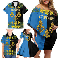 Personalized Monmouthshire Wales Family Matching Off Shoulder Short Dress and Hawaiian Shirt Sir Fynwy Flag With Welsh Daffodil - Wonder Print Shop