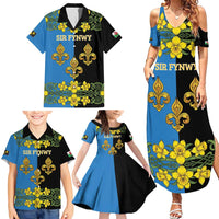 Personalized Monmouthshire Wales Family Matching Summer Maxi Dress and Hawaiian Shirt Sir Fynwy Flag With Welsh Daffodil - Wonder Print Shop