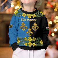 Personalized Monmouthshire Wales Kid Ugly Christmas Sweater Sir Fynwy Flag With Welsh Daffodil - Wonder Print Shop