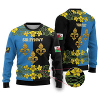 Personalized Monmouthshire Wales Ugly Christmas Sweater Sir Fynwy Flag With Welsh Daffodil - Wonder Print Shop