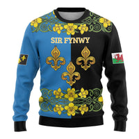 Personalized Monmouthshire Wales Ugly Christmas Sweater Sir Fynwy Flag With Welsh Daffodil - Wonder Print Shop