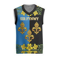 Personalized Monmouthshire Wales Christmas Knitted V-Neck Vest Sir Fynwy Flag With Welsh Daffodil - Wonder Print Shop