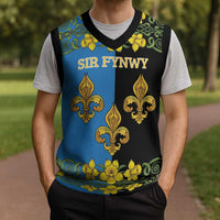 Personalized Monmouthshire Wales Christmas Knitted V-Neck Vest Sir Fynwy Flag With Welsh Daffodil - Wonder Print Shop