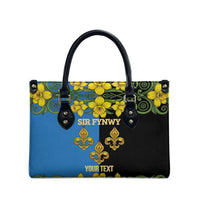 Personalized Monmouthshire Wales Leather Bag Sir Fynwy Flag With Welsh Daffodil - Wonder Print Shop