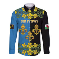 Personalized Monmouthshire Wales Long Sleeve Button Shirt Sir Fynwy Flag With Welsh Daffodil - Wonder Print Shop