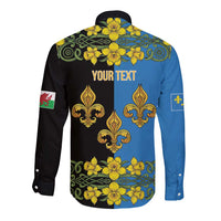 Personalized Monmouthshire Wales Long Sleeve Button Shirt Sir Fynwy Flag With Welsh Daffodil - Wonder Print Shop