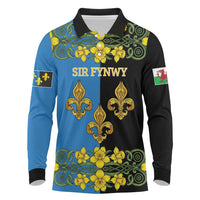 Personalized Monmouthshire Wales Long Sleeve Polo Shirt Sir Fynwy Flag With Welsh Daffodil - Wonder Print Shop