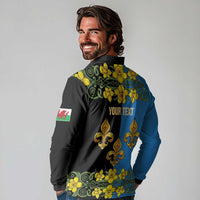 Personalized Monmouthshire Wales Long Sleeve Polo Shirt Sir Fynwy Flag With Welsh Daffodil - Wonder Print Shop