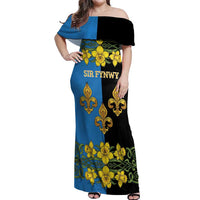 Personalized Monmouthshire Wales Off Shoulder Maxi Dress Sir Fynwy Flag With Welsh Daffodil - Wonder Print Shop