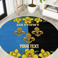 Personalized Monmouthshire Wales Round Carpet Sir Fynwy Flag With Welsh Daffodil - Wonder Print Shop