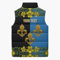 Personalized Monmouthshire Wales Sleeveless Puffer Jacket Sir Fynwy Flag With Welsh Daffodil - Wonder Print Shop