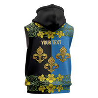 Personalized Monmouthshire Wales Sleeveless Zip Hoodie Sir Fynwy Flag With Welsh Daffodil - Wonder Print Shop