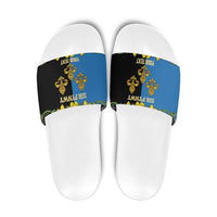 Personalized Monmouthshire Wales Slide Sandals Sir Fynwy Flag With Welsh Daffodil - Wonder Print Shop
