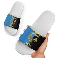 Personalized Monmouthshire Wales Slide Sandals Sir Fynwy Flag With Welsh Daffodil - Wonder Print Shop