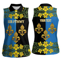 Personalized Monmouthshire Wales Women Sleeveless Polo Shirt Sir Fynwy Flag With Welsh Daffodil - Wonder Print Shop