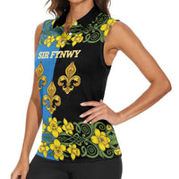 Personalized Monmouthshire Wales Women Sleeveless Polo Shirt Sir Fynwy Flag With Welsh Daffodil - Wonder Print Shop