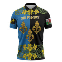 Personalized Monmouthshire Wales Zipper Polo Shirt Sir Fynwy Flag With Welsh Daffodil - Wonder Print Shop
