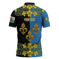 Personalized Monmouthshire Wales Zipper Polo Shirt Sir Fynwy Flag With Welsh Daffodil - Wonder Print Shop