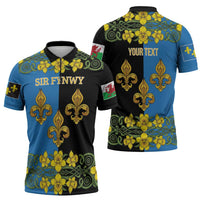 Personalized Monmouthshire Wales Zipper Polo Shirt Sir Fynwy Flag With Welsh Daffodil - Wonder Print Shop