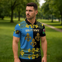 Personalized Monmouthshire Wales Zipper Polo Shirt Sir Fynwy Flag With Welsh Daffodil - Wonder Print Shop