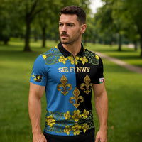 Personalized Monmouthshire Wales Zipper Polo Shirt Sir Fynwy Flag With Welsh Daffodil - Wonder Print Shop