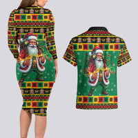 Jamaica Christmas Couples Matching Long Sleeve Bodycon Dress and Hawaiian Shirt Reggae Santa with Dreadlocks Design - Wonder Print Shop