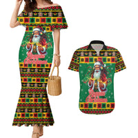 Jamaica Christmas Couples Matching Mermaid Dress and Hawaiian Shirt Reggae Santa with Dreadlocks Design - Wonder Print Shop