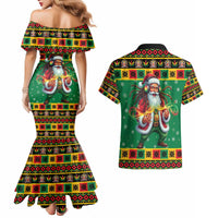 Jamaica Christmas Couples Matching Mermaid Dress and Hawaiian Shirt Reggae Santa with Dreadlocks Design - Wonder Print Shop