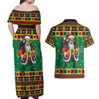 Jamaica Christmas Couples Matching Off Shoulder Maxi Dress and Hawaiian Shirt Reggae Santa with Dreadlocks Design - Wonder Print Shop