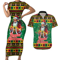 Jamaica Christmas Couples Matching Short Sleeve Bodycon Dress and Hawaiian Shirt Reggae Santa with Dreadlocks Design - Wonder Print Shop