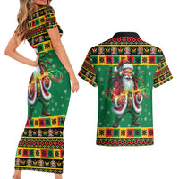 Jamaica Christmas Couples Matching Short Sleeve Bodycon Dress and Hawaiian Shirt Reggae Santa with Dreadlocks Design - Wonder Print Shop