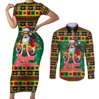 Jamaica Christmas Couples Matching Short Sleeve Bodycon Dress and Long Sleeve Button Shirt Reggae Santa with Dreadlocks Design - Wonder Print Shop